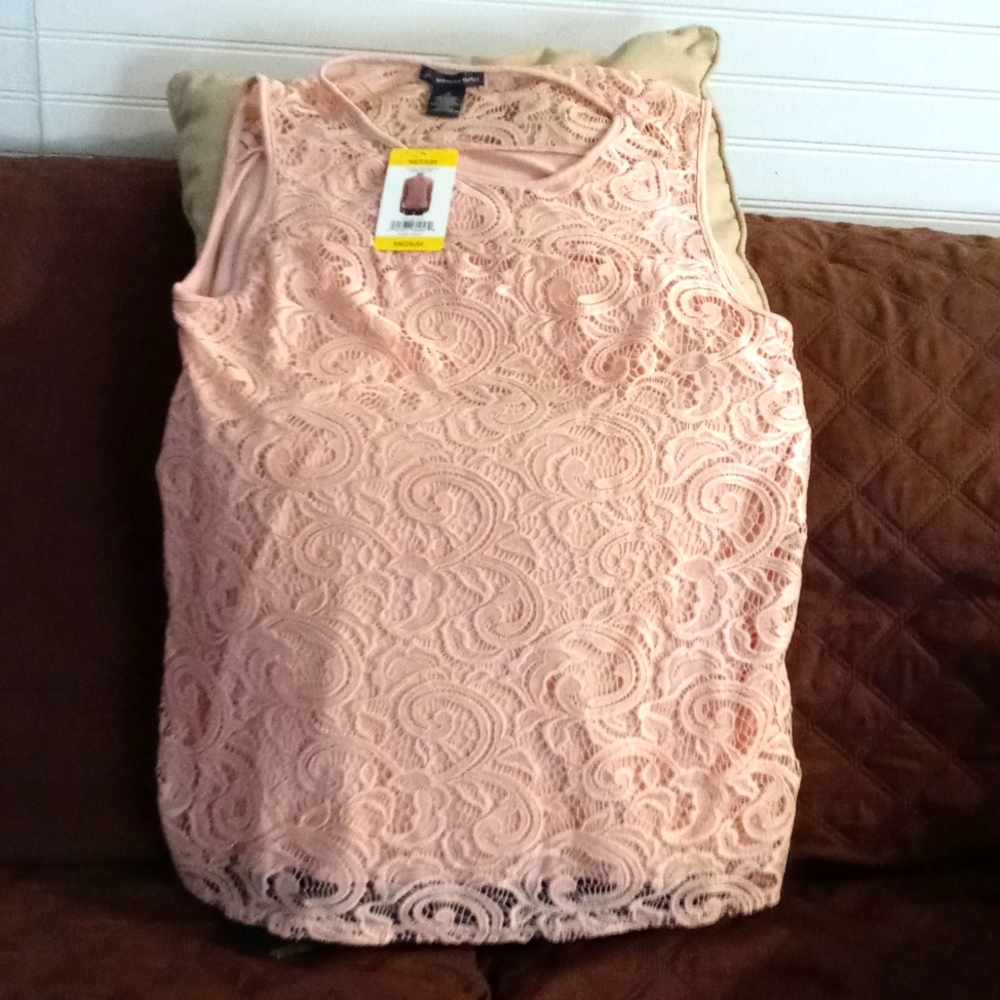 Adriana Papell sleeveless lace top,SzM Warm Blush New With Tag